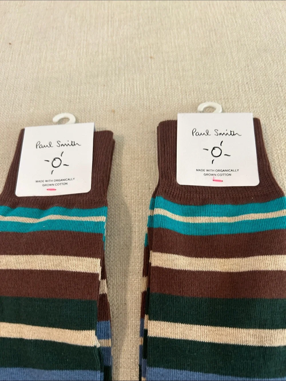 PAUL SMITH BUNDLE TWO PAIRS OF Brown Multistripe Socks, one size, NEW with tags